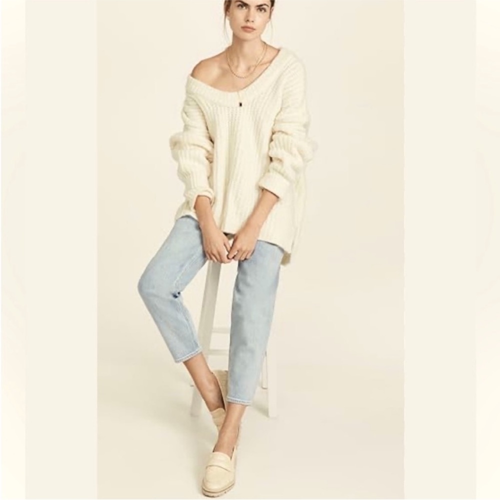 Free People Women's Blue Bell V Neck Sweater, Ivory, size S/P - Picture 7 of 8